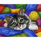 Котик в лоскутках Раскраска ( картина ) по номерам акриловыми красками на холсте Белоснежка
