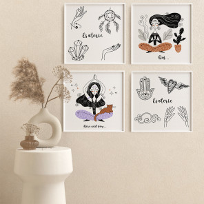 Пример в интерьере Девушка в позе лотоса и кактус / Йога, медитация Раскраска картина по номерам на холсте AAAA-C0325