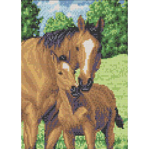  Мамы и их зверята. Лошади Габардин с рисунком для вышивки бисером Каролинка ТКБЖ 4037