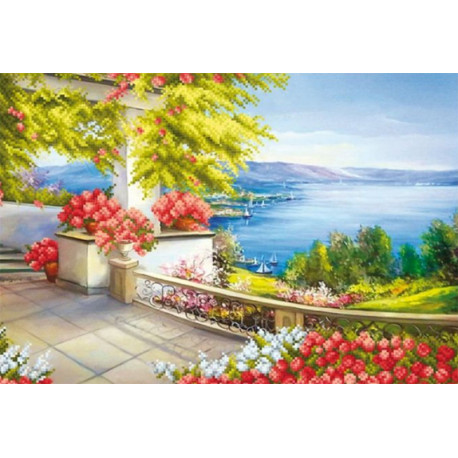 Цветочный пейзаж Ткань с рисунком для вышивки бисером Магия канвы КС-075