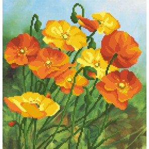  Оанжевые цветы Ткань с рисунком для вышивки бисером МП Студия Г-030