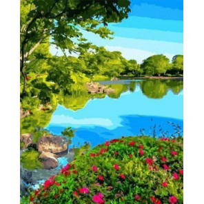  Голубое озеро Раскраска картина по номерам на холсте Paintboy GX30374
