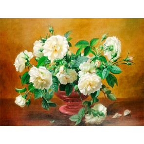 Белые розы Ткань для вышивания лентами Каролинка КЛ-3077