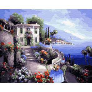  Кафе у моря. Италия Раскраска картина по номерам на холсте ZX 22432