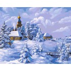 Зима в деревне Раскраска ( картина ) по номерам акриловыми красками на холсте Белоснежка