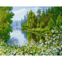 Озеро в цветах Раскраска картина по номерам на холсте