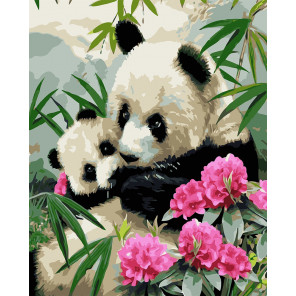  Панды в цветах Раскраска картина по номерам на холсте ZX 20538