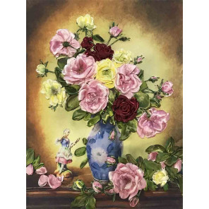  Розы в голубой вазе" Набор лентами МЛ(Н)-3026