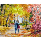 Осенний парк, скамейка. Двое Раскраска ( картина ) по номерам акриловыми красками на холсте Белоснежка