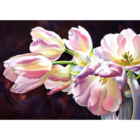  Розовые тюльпаны Канва для вышивания лентами Каролинка КЛ-4046