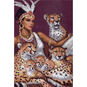  Девушка с гепардами Ткань с рисунком для вышивания Матренин Посад 0423