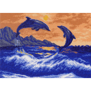  Дельфины в море Ткань с рисунком для вышивания Матренин Посад 0522