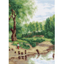 У реки Ткань с рисунком для вышивания Матренин Посад