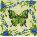 Зеленая бабочка Ткань с рисунком для вышивания Матренин Посад