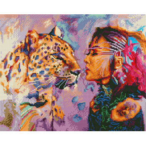  Леопард и девушка Алмазная вышивка мозаика без подрамника GJW4532