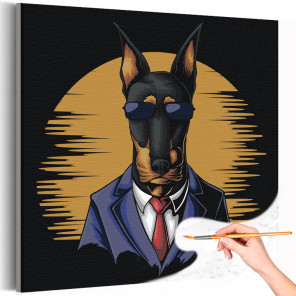  Доберман в костюме / Животные, собаки Раскраска картина по номерам на холсте AAAA-C0039
