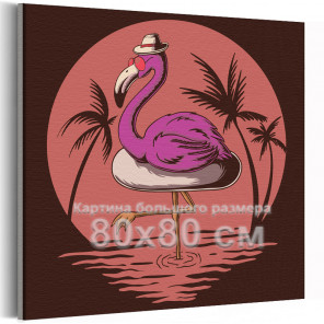  Розовый фламинго в шляпе / Птицы 80х80 см Раскраска картина по номерам на холсте AAAA-C0061-80x80