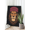  Лев в красной шапке / Животные 80х100 см Раскраска картина по номерам на холсте AAAA-C0131-80x100