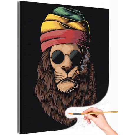  Лев в разноцветной шапке / Животные Раскраска картина по номерам на холсте AAAA-C0149