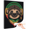  Довольный ленивец в наушниках / Животные Раскраска картина по номерам на холсте AAAA-C0152