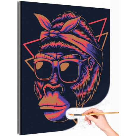  Неоновая горилла в очках / Животные Раскраска картина по номерам на холсте AAAA-C0165