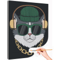 Кот в шапке с цепочкой в наушниках / Животные / Коты, кошки Раскраска картина по номерам на холсте