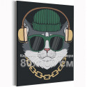 Кот в шапке с цепочкой в наушниках / Животные / Коты, кошки 80х100 см Раскраска картина по номерам на холсте