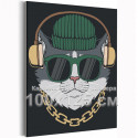 Кот в шапке с цепочкой в наушниках / Животные / Коты, кошки 100х125 см Раскраска картина по номерам на холсте