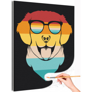 Цветная красно-синяя собака в радужных очках / Животные Раскраска картина по номерам на холсте