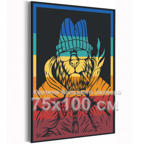 Цветной лев хиппи / Животные 75х100 Раскраска картина по номерам на холсте