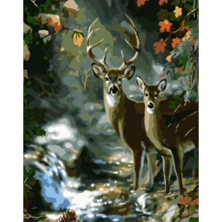 Олени в лесу Раскраска по номерам акриловыми красками на холсте Живопись по номерам (Paintboy)
