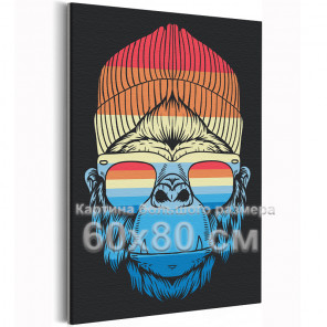 Красно-синяя обезьяна в шапке и очках / Животные 60х80 Раскраска картина по номерам на холсте
