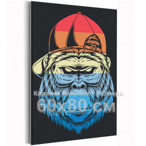 Красно-синяя обезьяна в кепке / Животные 60х80 Раскраска картина по номерам на холсте