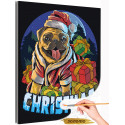 Мопс с рождественскими подарками Новый год Собака Животные Раскраска картина по номерам на холсте с металлической краской