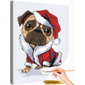 Мопс в костюме Санта-Клауса Пес Собака Животные Новый Год Раскраска картина по номерам на холсте с металлической краской