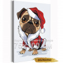 Мопс в костюме Санта-Клауса Пес Собака Животные Новый Год 75х100 Раскраска картина по номерам на холсте с металлической краской