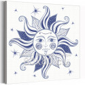 Солнце со звездами синее Орнамент Звезды Зодиак 80х80 Раскраска картина по номерам на холсте