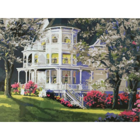 Дом в саду Раскраска по номерам акриловыми красками на холсте Menglei