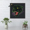 Голова черной желтоглазой пантеры Животные Хищники 80х80 Раскраска картина по номерам на холсте