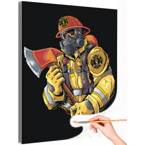 Пожарный Мужчина Портрет Раскраска картина по номерам на холсте