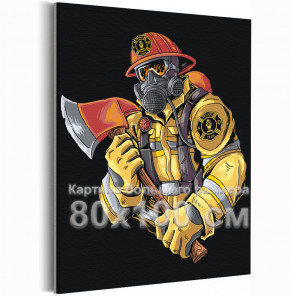 Пожарный Мужчина Портрет 80х100 Раскраска картина по номерам на холсте
