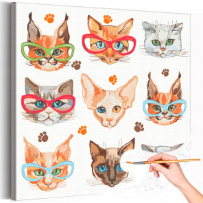 Коты в очках Котик Кошка Животные Раскраска картина по номерам на холсте с неоновой краской