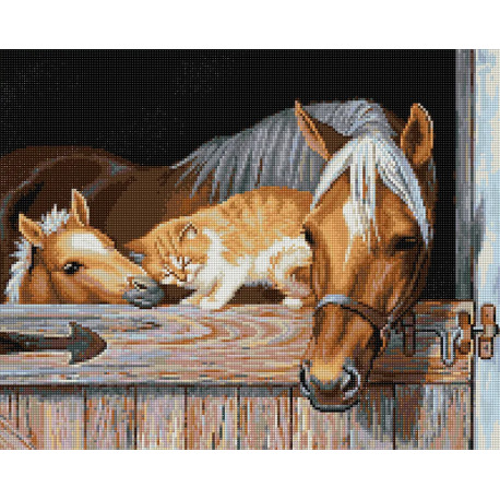  Котенок и лошади Алмазная вышивка мозаика Алмазная живопись АЖ-4055