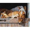 Котенок и лошади Алмазная вышивка мозаика Алмазная живопись