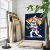Танцующий кролик на фоне радуги Dabbing Танец Животные Заяц Для детей Мультяшные Раскраска картина по номерам на холсте