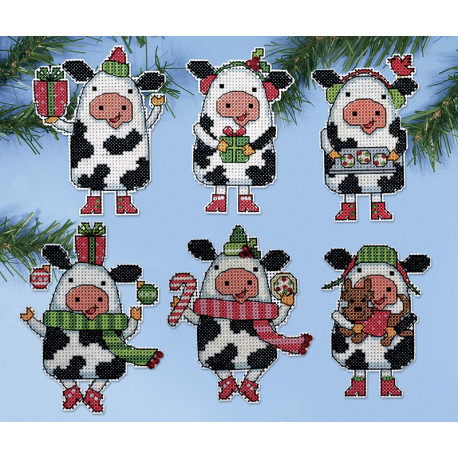  Рождественские коровы Набор для вышивания елочных украшений Design works 1695