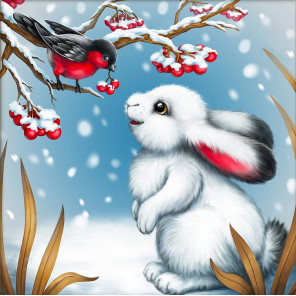 Кролик и снегирь Алмазная вышивка мозаика Алмазная живопись АЖ-4165