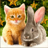  Котенок и кролик под ёлкой Алмазная вышивка мозаика Алмазная живопись АЖ-4167
