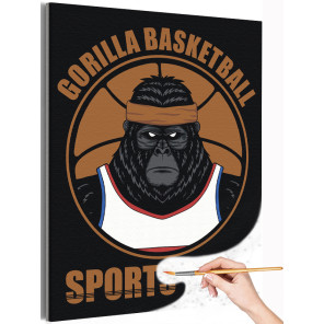 Баскетбол / Горилла, животные Раскраска картина по номерам на холсте