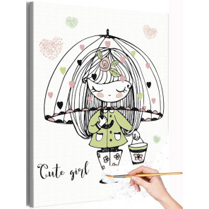Милая девочка под зонтом Для детей Детские Для девочек Дети Раскраска картина по номерам на холсте